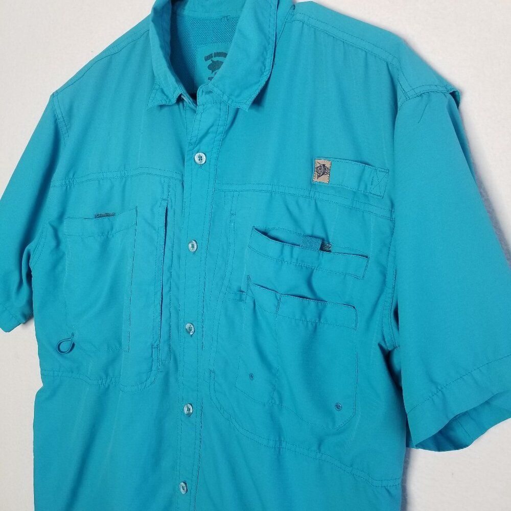 Reel Legends Men's Shirt Medium Blue Vented Fishing Button Down